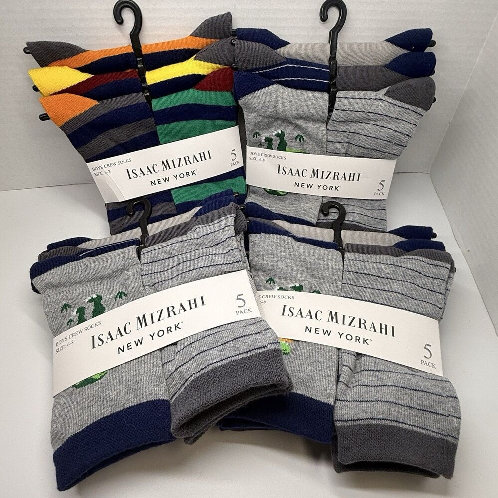 Isaac Mizrahi New York 5 Pack Boys Crew Socks Sz 6-8 Bundle Lot Of 4 Packs New - Picture 1 of 6